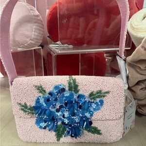 Handcrafted in India Pink and Blue flower Beaded Bag